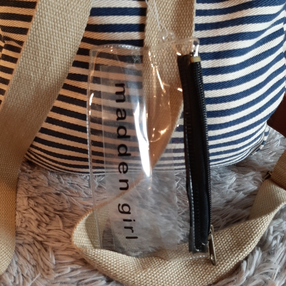 Madden Girl Backpack Blue and Cream Stripped - Picture 10 of 16
